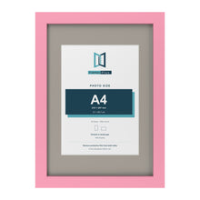 Baby Pink A3 picture frame with a Dawn Grey mount for an A4 photo
