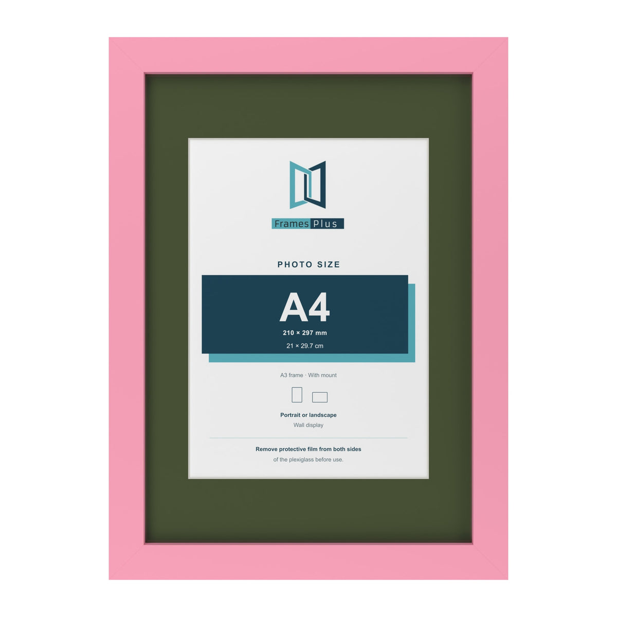 Baby Pink A3 picture frame with a green mount for an A4 photo