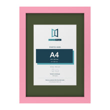 Baby Pink A3 picture frame with a green mount for an A4 photo