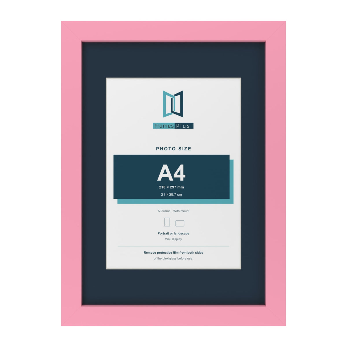 Baby Pink A3 picture frame with a Pacific Blue mount for an A4 photo