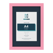 Baby Pink A3 picture frame with a Pacific Blue mount for an A4 photo