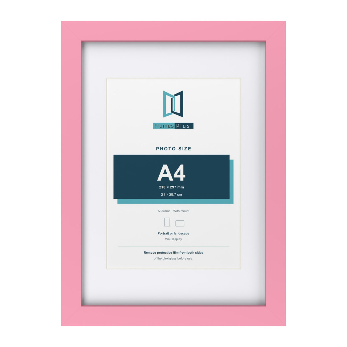 Baby Pink A3 picture frame with a white mount for an A4 photo