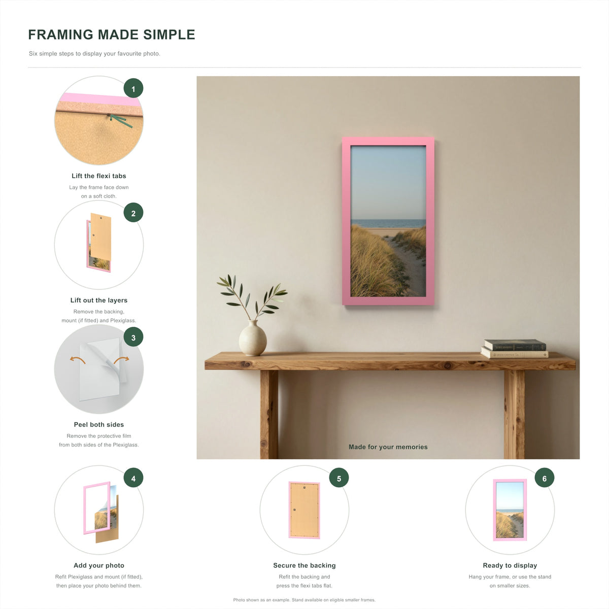 How to put a photo in a Baby Pink picture frame in six steps