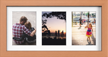 Beech multi-aperture frame with white mount displaying three 7x5 inch photographs