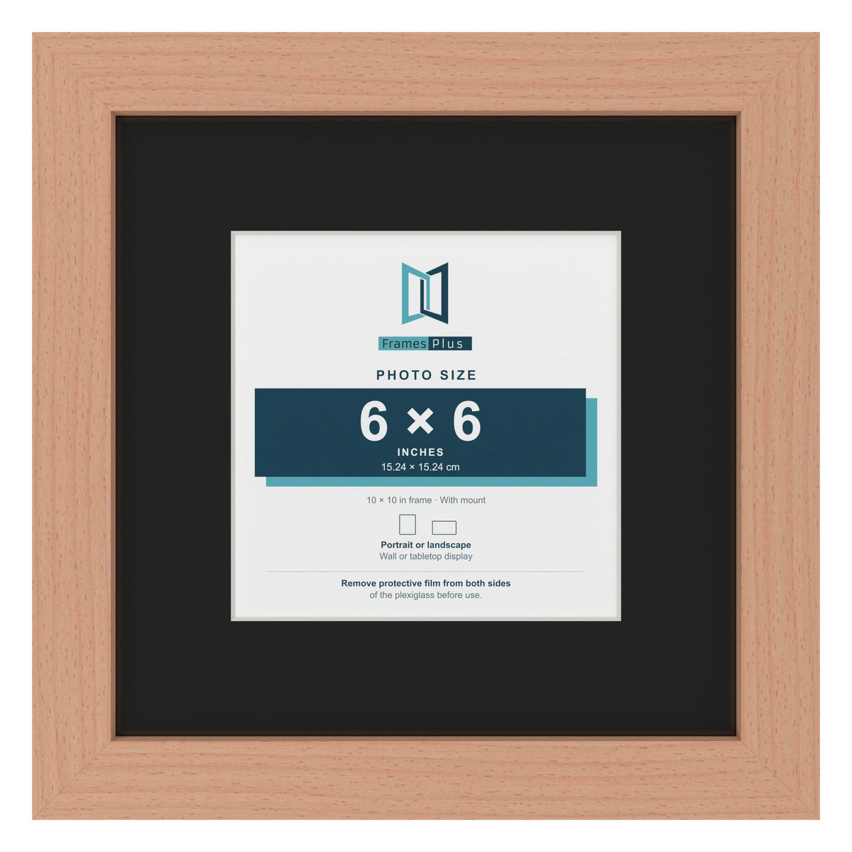 Beech 10 x 10 inch picture frame with a black mount for a 6 x 6 inch photo