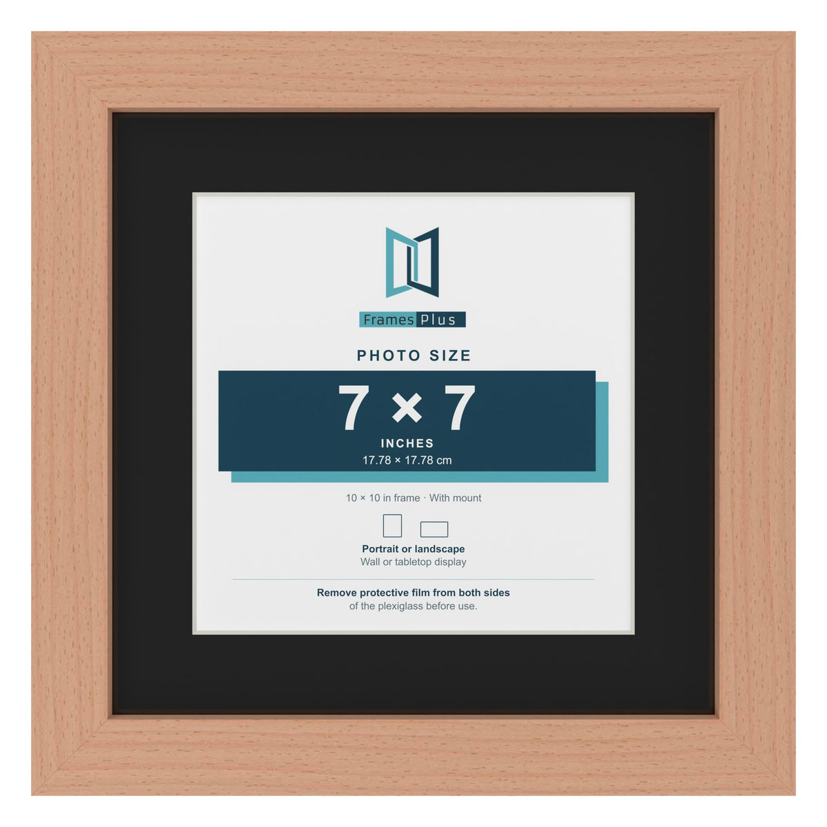 Beech 10 x 10 inch picture frame with a black mount for a 7 x 7 inch photo