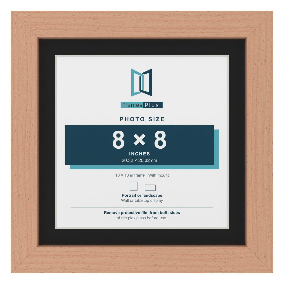 Beech 10 x 10 inch picture frame with a black mount for an 8 x 8 inch photo