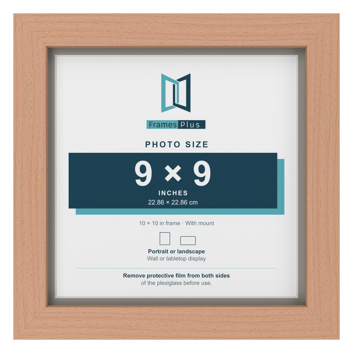 Beech 10 x 10 inch picture frame with a Dawn Grey mount for a 9 x 9 inch photo