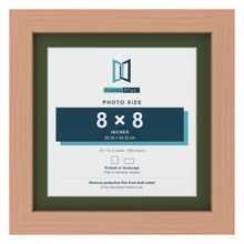 Beech 10 x 10 inch picture frame with a green mount for an 8 x 8 inch photo