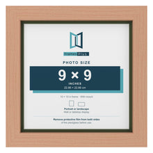 Beech 10 x 10 inch picture frame with a green mount for a 9 x 9 inch photo