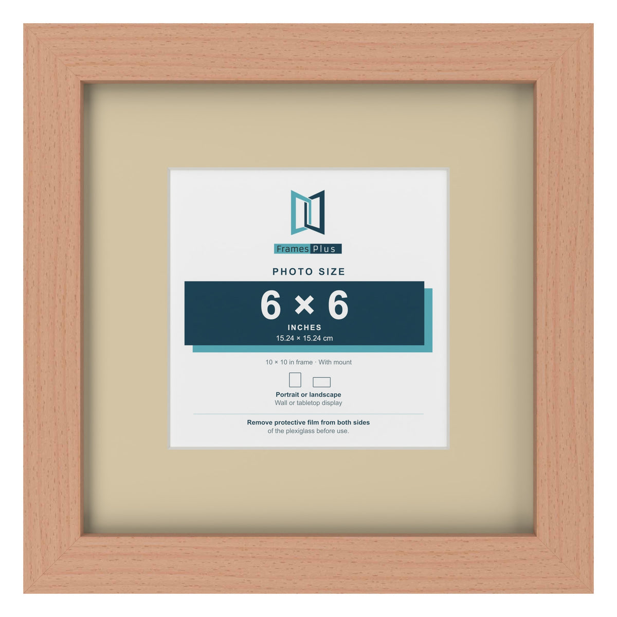 Beech 10 x 10 inch picture frame with an ivory mount for a 6 x 6 inch photo