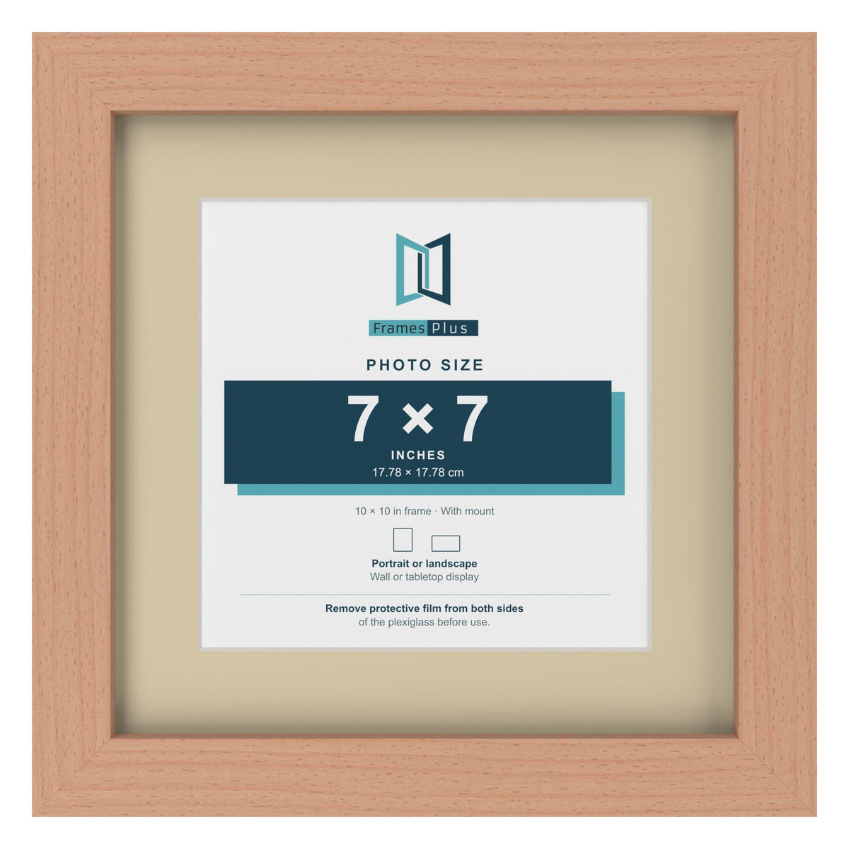 Beech 10 x 10 inch picture frame with an ivory mount for a 7 x 7 inch photo