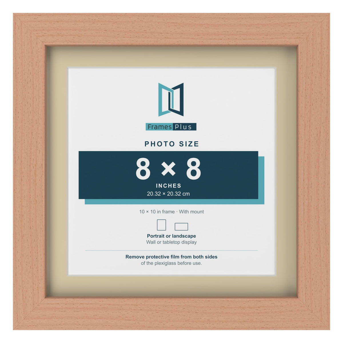 Beech 10 x 10 inch picture frame with an ivory mount for an 8 x 8 inch photo