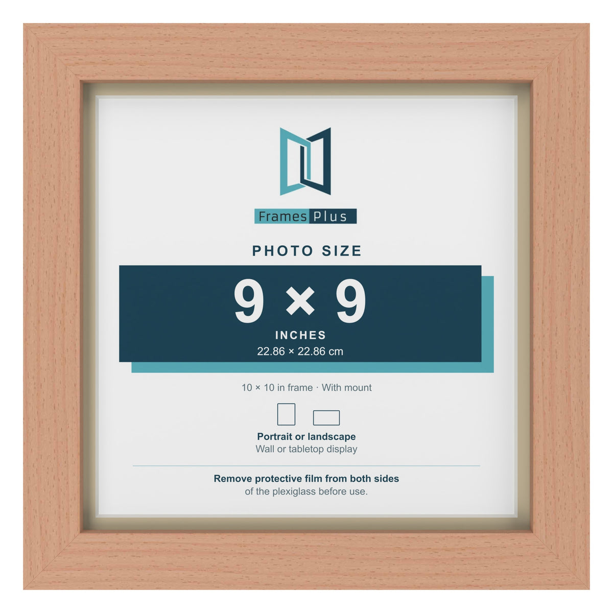 Beech 10 x 10 inch picture frame with an ivory mount for a 9 x 9 inch photo