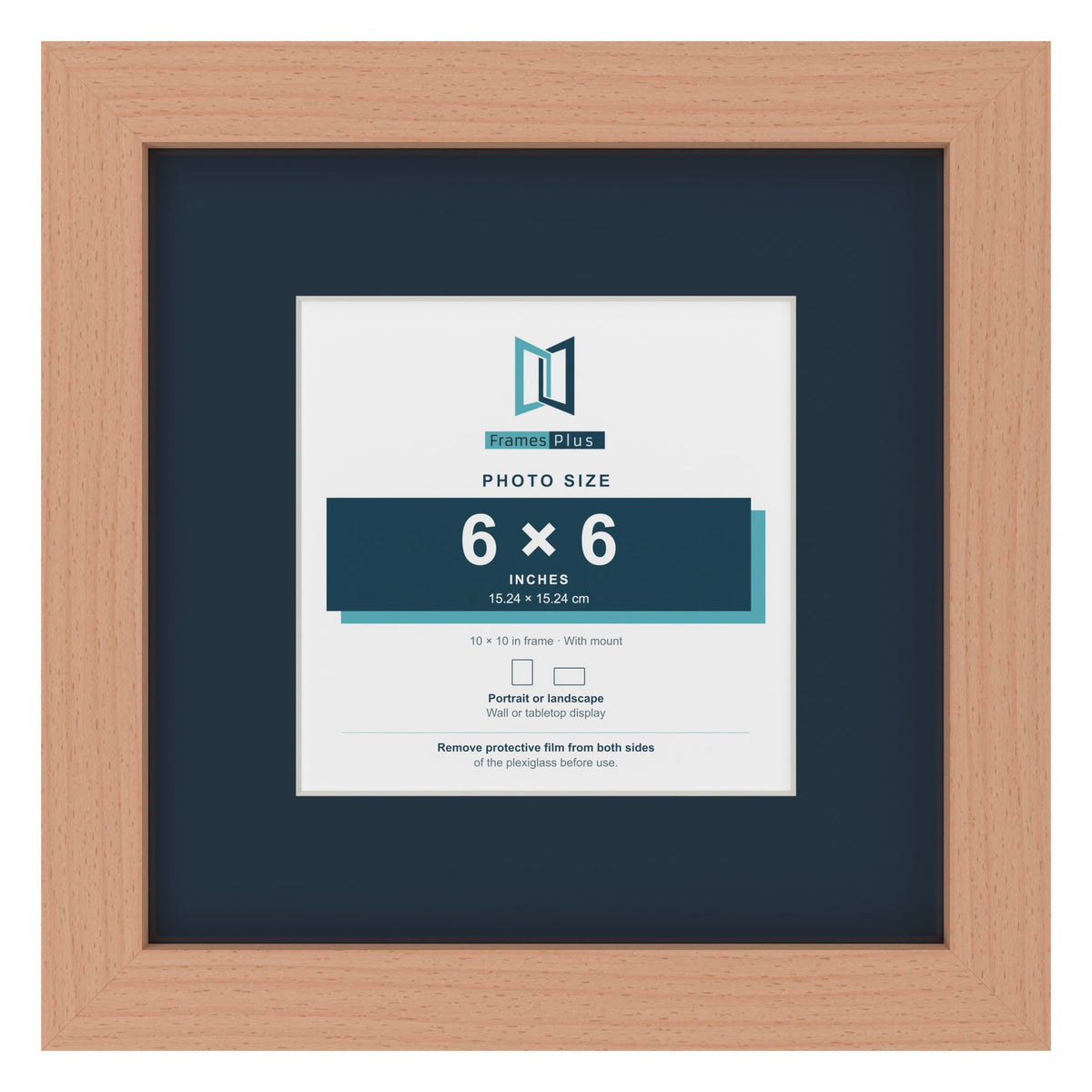 Beech 10 x 10 inch picture frame with a Pacific Blue mount for a 6 x 6 inch photo