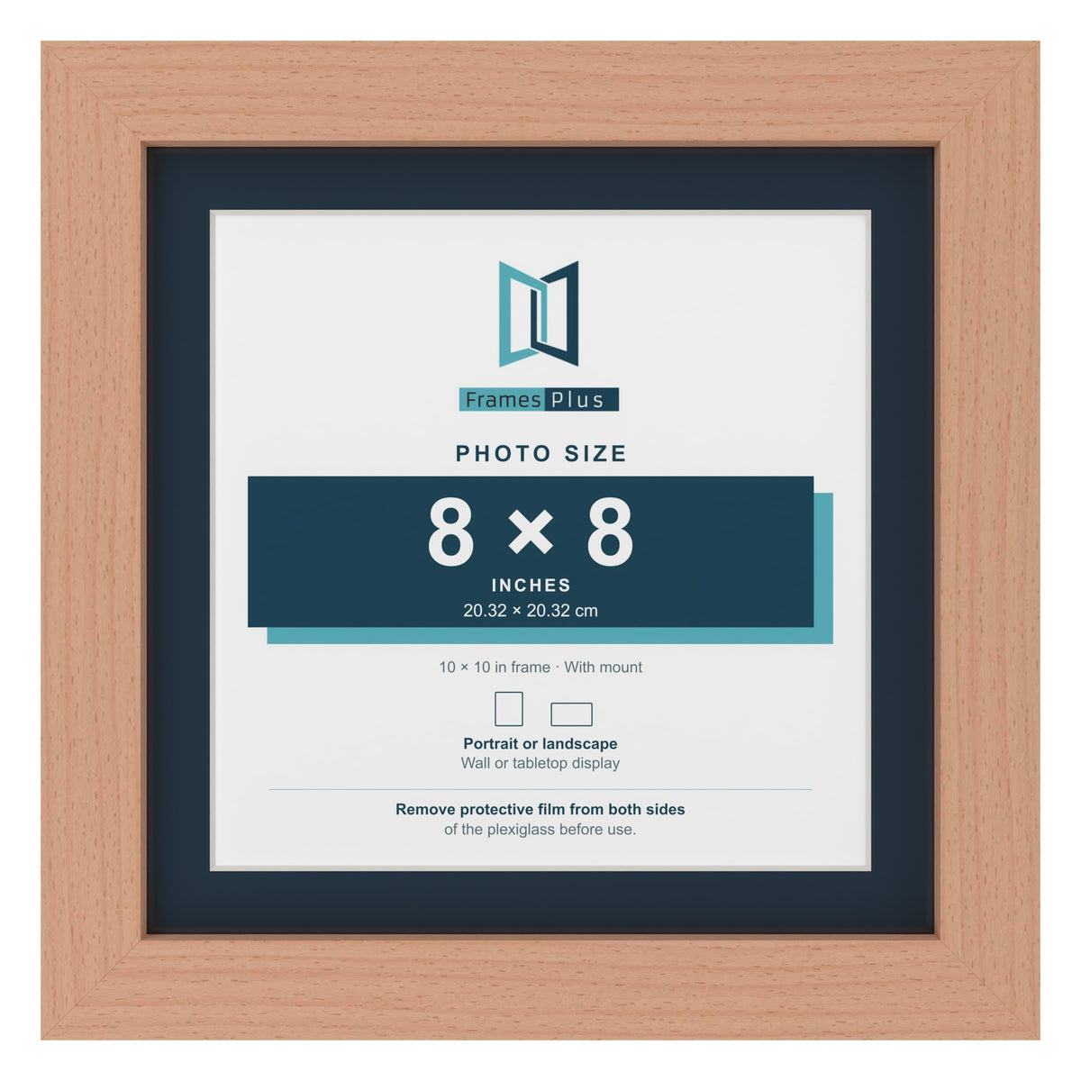 Beech 10 x 10 inch picture frame with a Pacific Blue mount for an 8 x 8 inch photo