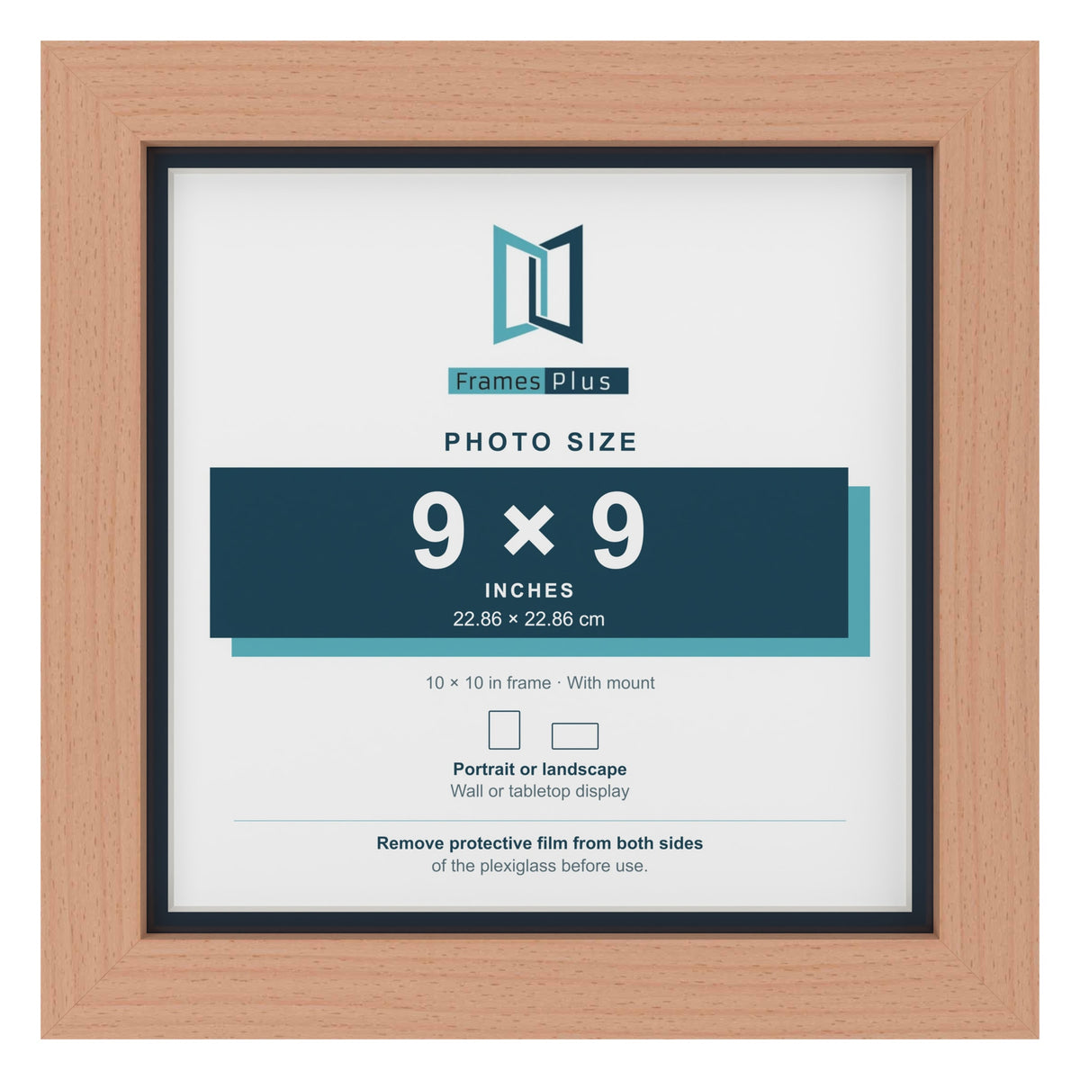 Beech 10 x 10 inch picture frame with a Pacific Blue mount for a 9 x 9 inch photo