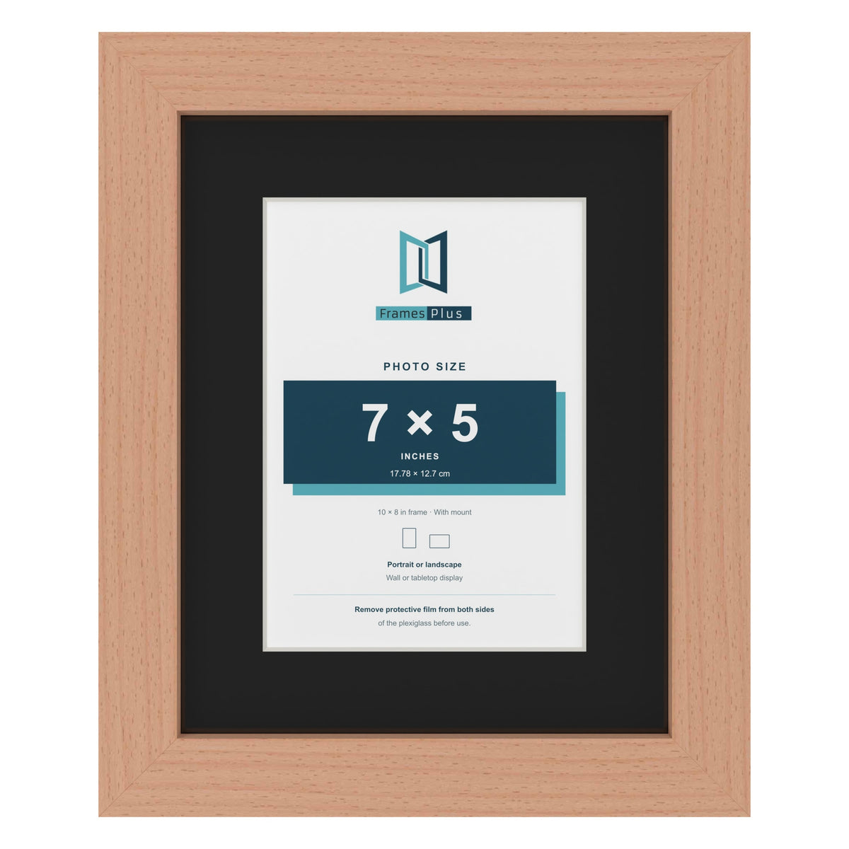 Beech 10 x 8 inch picture frame with a black mount for a 7 x 5 inch photo