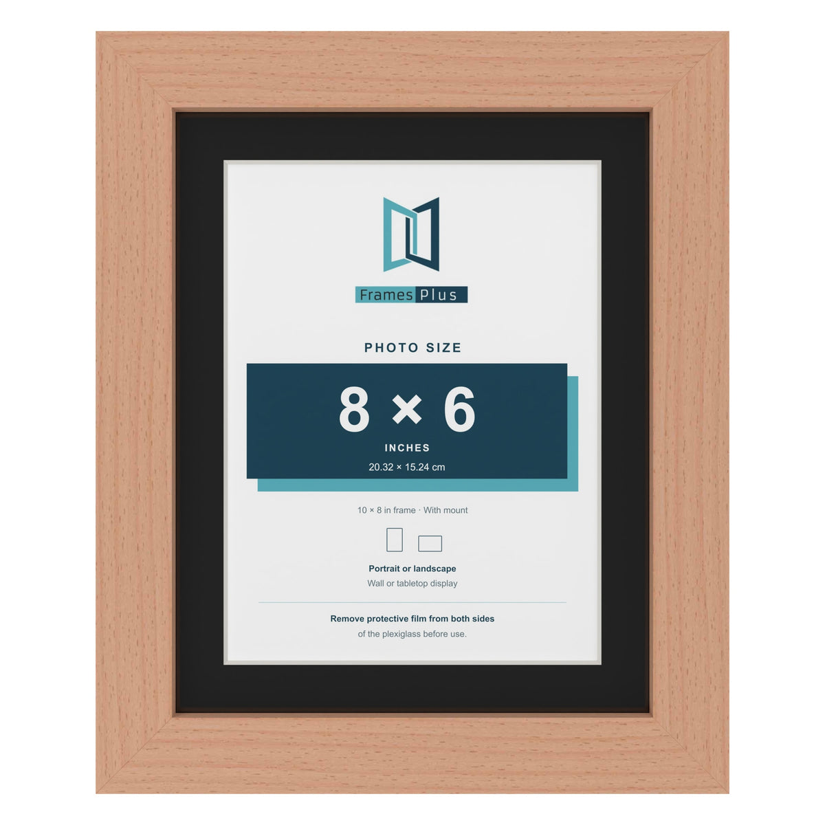Beech 10 x 8 inch picture frame with a black mount for an 8 x 6 inch photo