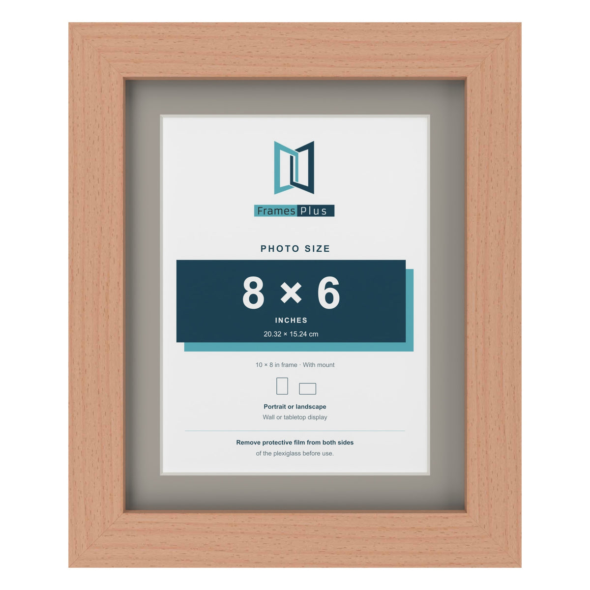 Beech 10 x 8 inch picture frame with a Dawn Grey mount for an 8 x 6 inch photo