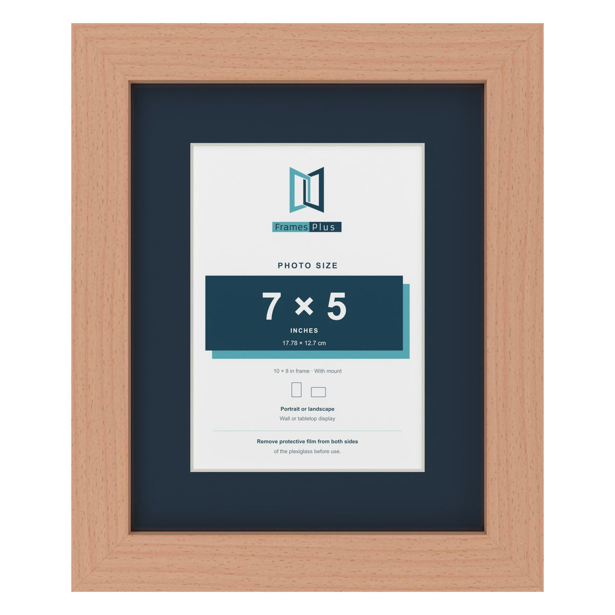 Beech 10 x 8 inch picture frame with a Pacific Blue mount for a 7 x 5 inch photo