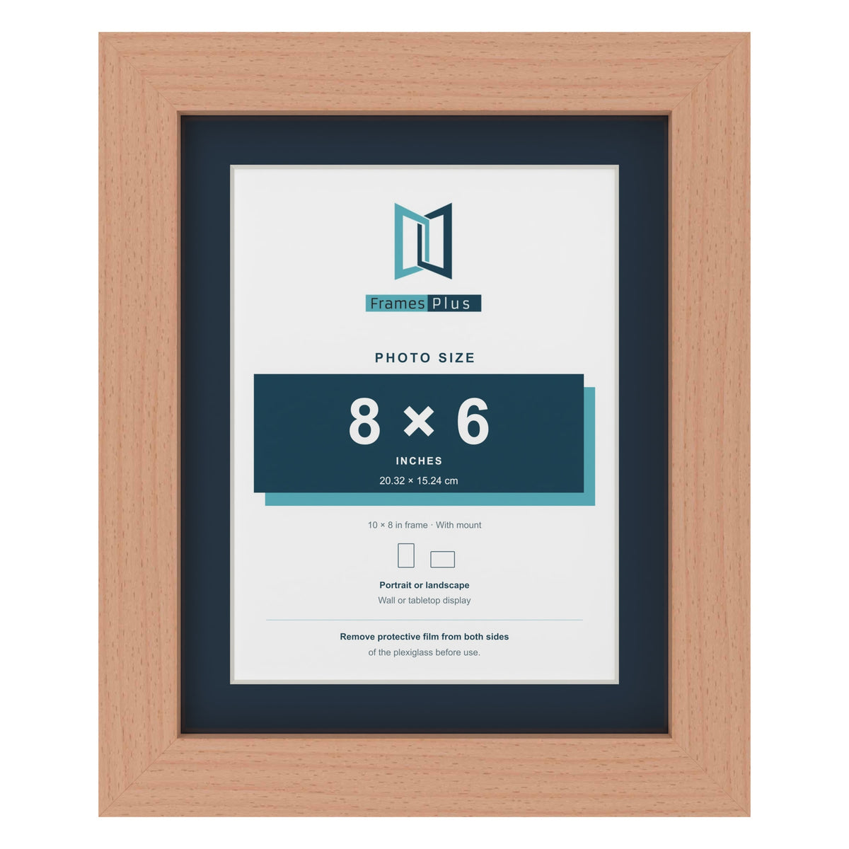 Beech 10 x 8 inch picture frame with a Pacific Blue mount for an 8 x 6 inch photo