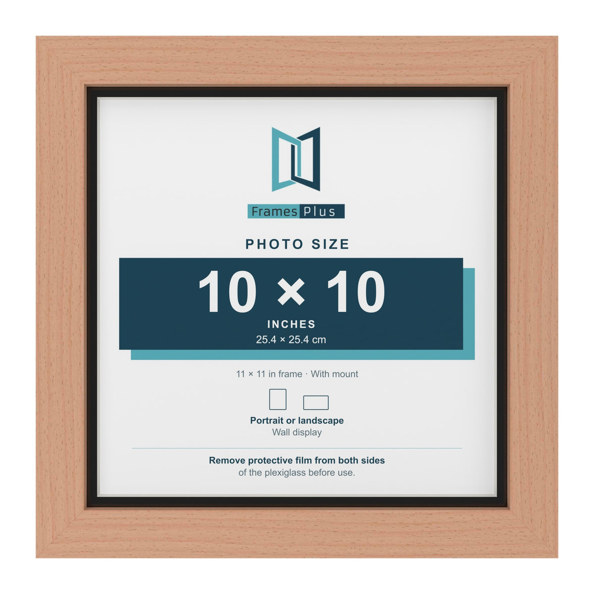 Beech 11 x 11 inch picture frame with a black mount for a 10 x 10 inch photo