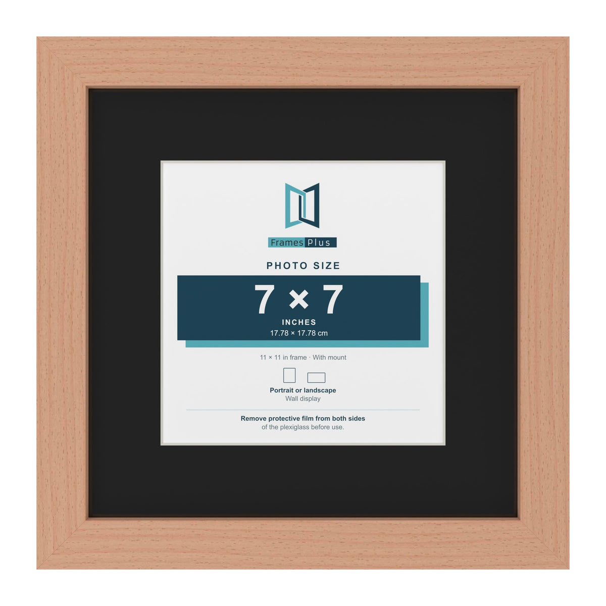 Beech 11 x 11 inch picture frame with a black mount for a 7 x 7 inch photo
