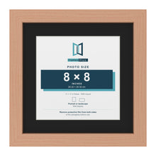 Beech 11 x 11 inch picture frame with a black mount for an 8 x 8 inch photo
