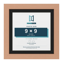 Beech 11 x 11 inch picture frame with a black mount for a 9 x 9 inch photo