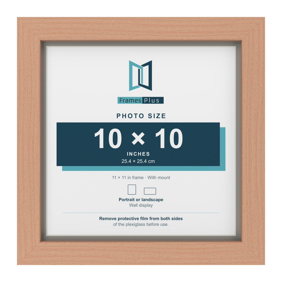 Beech 11 x 11 inch picture frame with a Dawn Grey mount for a 10 x 10 inch photo