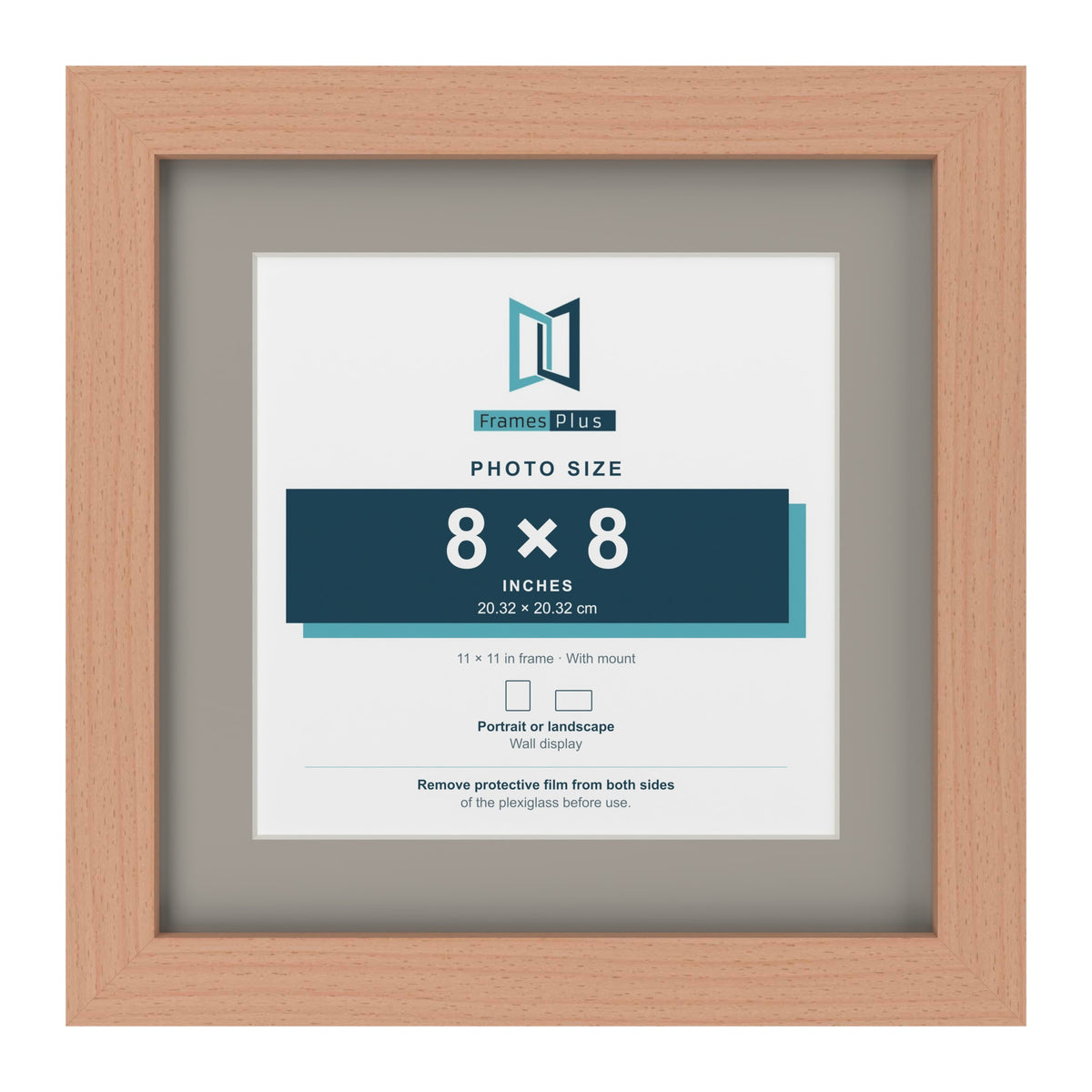 Beech 11 x 11 inch picture frame with a Dawn Grey mount for an 8 x 8 inch photo