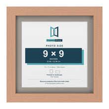 Beech 11 x 11 inch picture frame with a Dawn Grey mount for a 9 x 9 inch photo