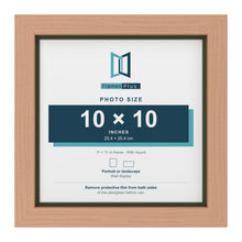 Beech 11 x 11 inch picture frame with a green mount for a 10 x 10 inch photo