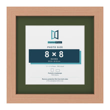 Beech 11 x 11 inch picture frame with a green mount for an 8 x 8 inch photo