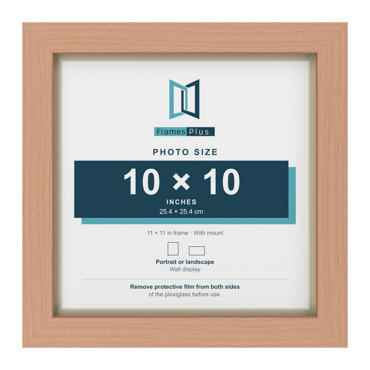 Beech 11 x 11 inch picture frame with an ivory mount for a 10 x 10 inch photo
