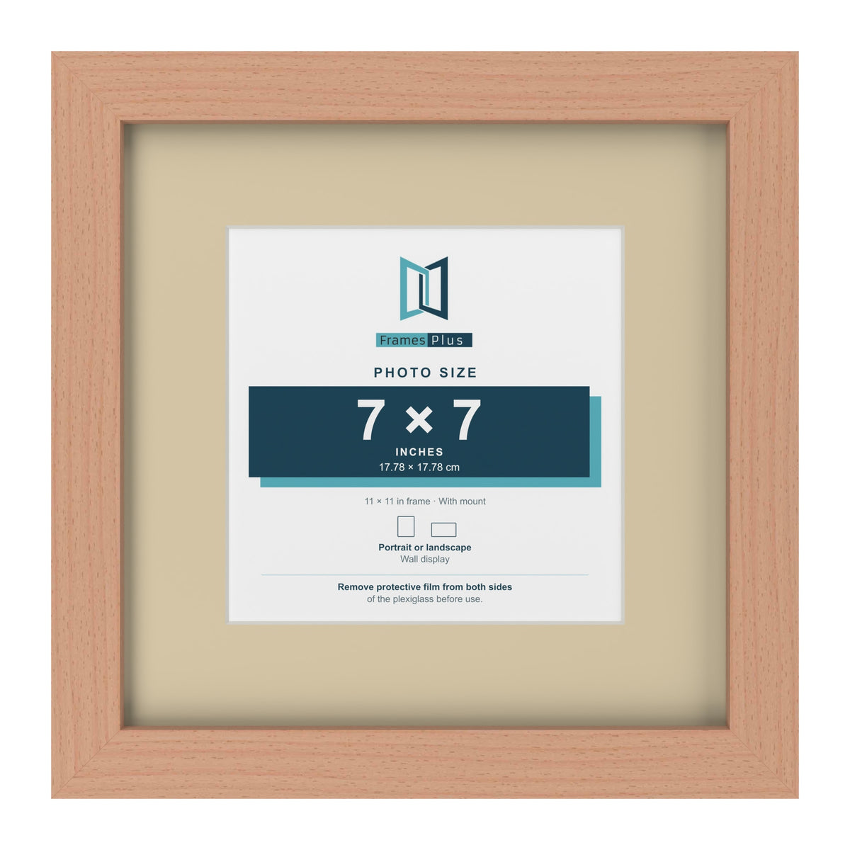 Beech 11 x 11 inch picture frame with an ivory mount for a 7 x 7 inch photo
