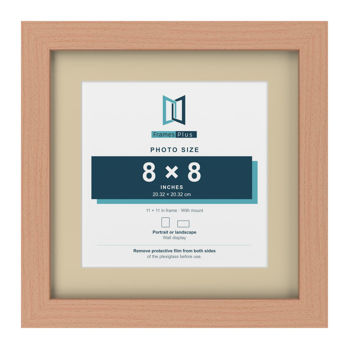 Beech 11 x 11 inch picture frame with an ivory mount for an 8 x 8 inch photo