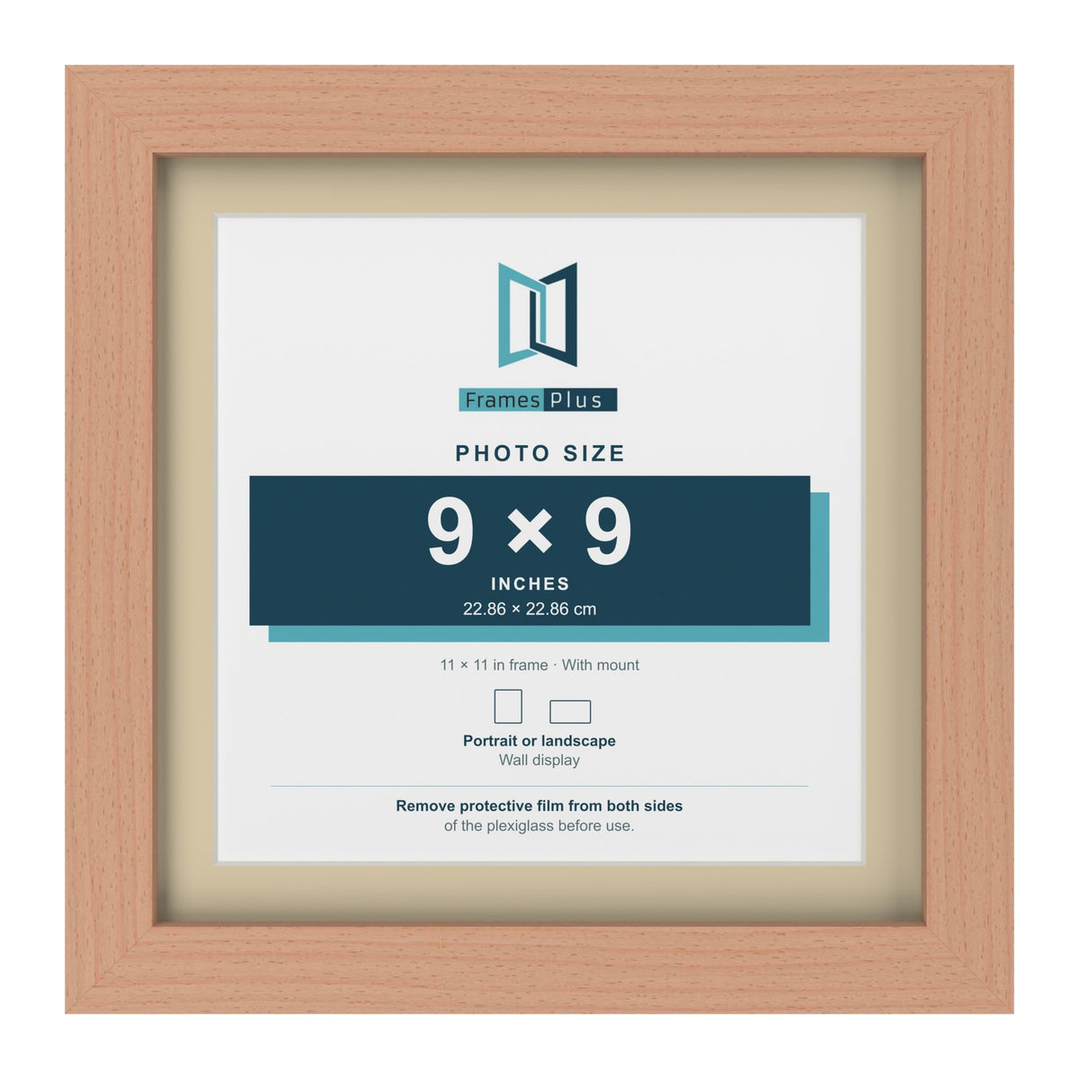 Beech 11 x 11 inch picture frame with an ivory mount for a 9 x 9 inch photo