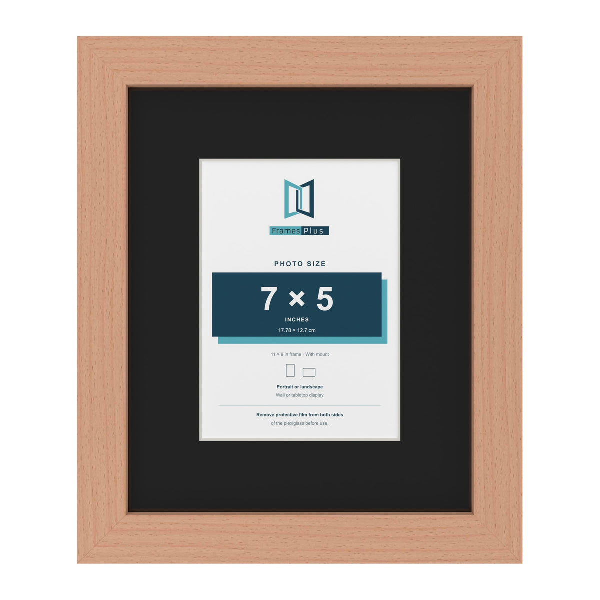 Beech 11 x 9 inch picture frame with a black mount for a 7 x 5 inch photo