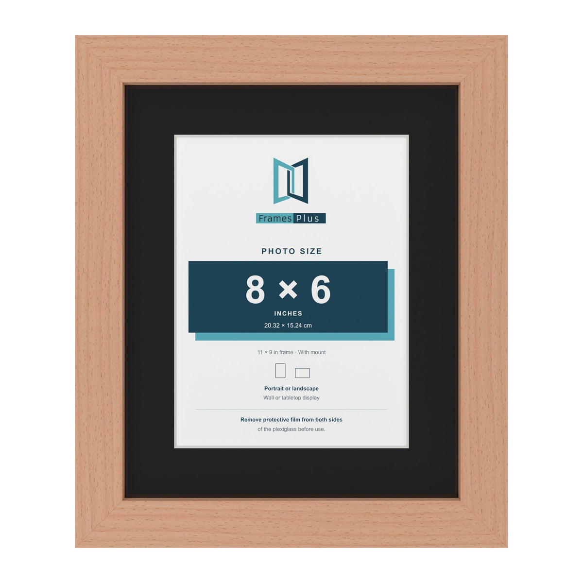 Beech 11 x 9 inch picture frame with a black mount for an 8 x 6 inch photo