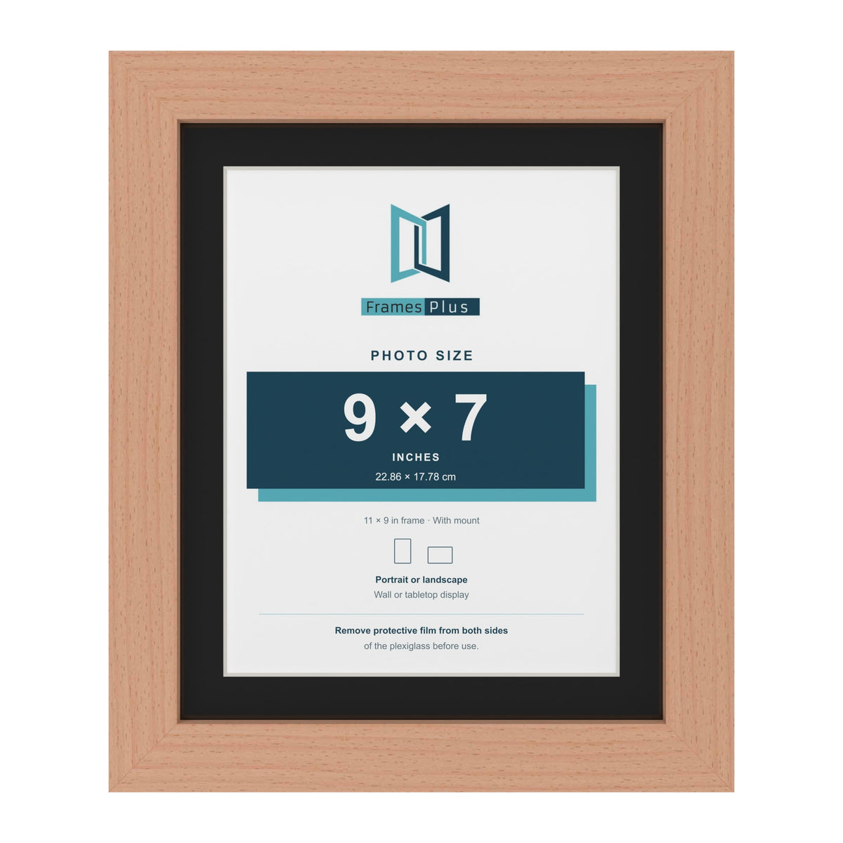 Beech 11 x 9 inch picture frame with a black mount for a 9 x 7 inch photo