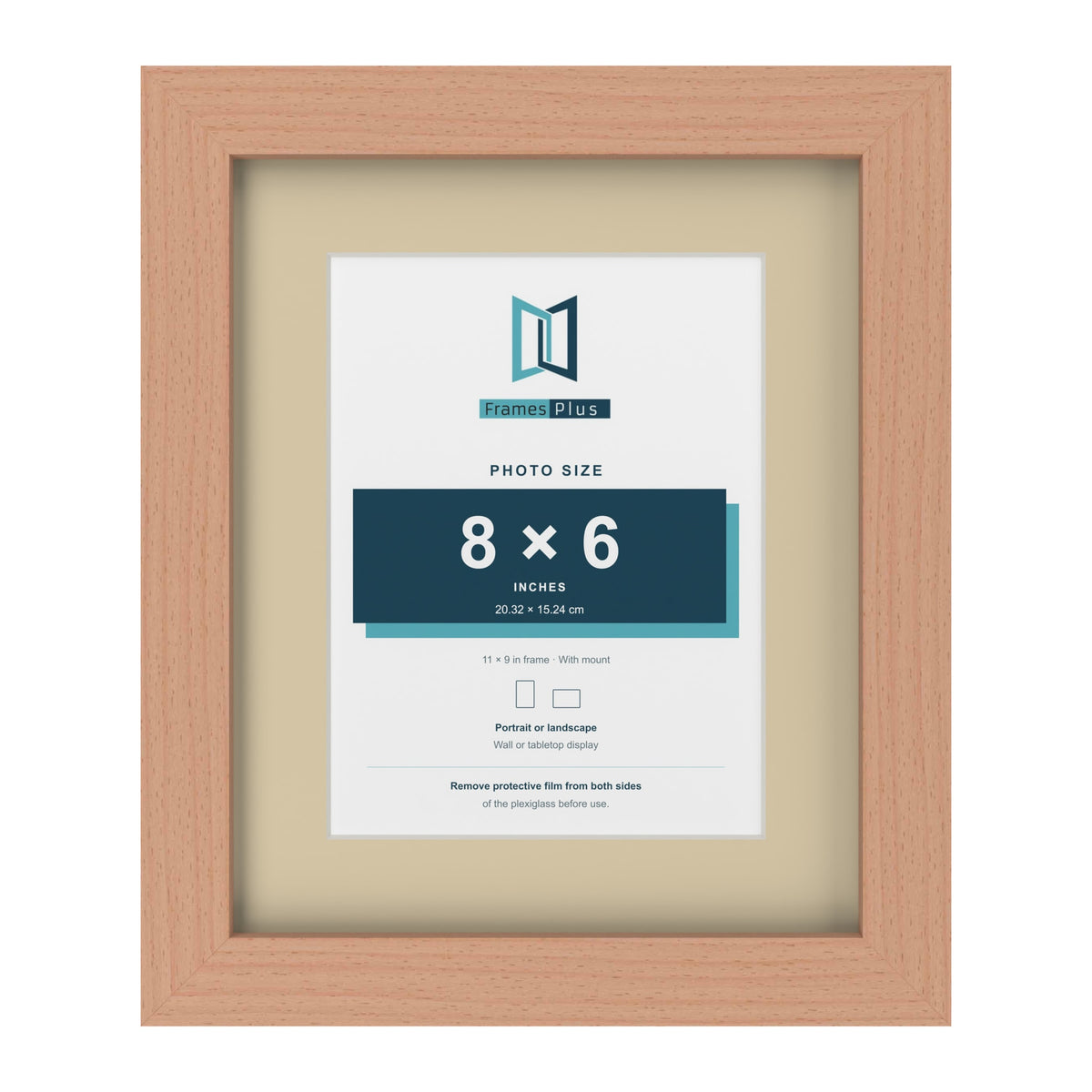 Beech 11 x 9 inch picture frame with an ivory mount for an 8 x 6 inch photo