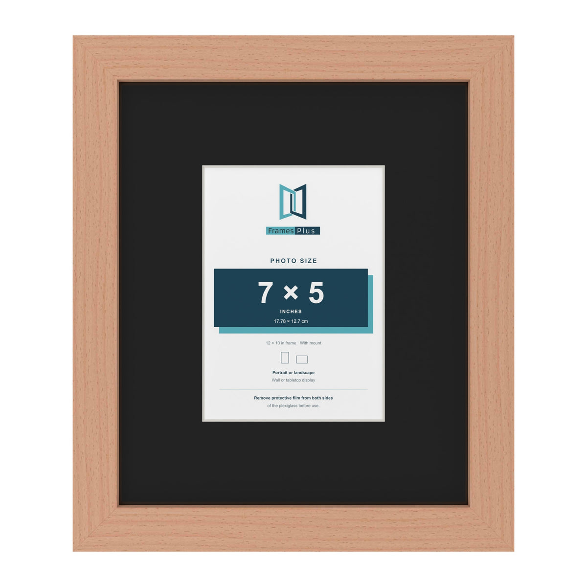 Beech 12 x 10 inch picture frame with a black mount for a 7 x 5 inch photo