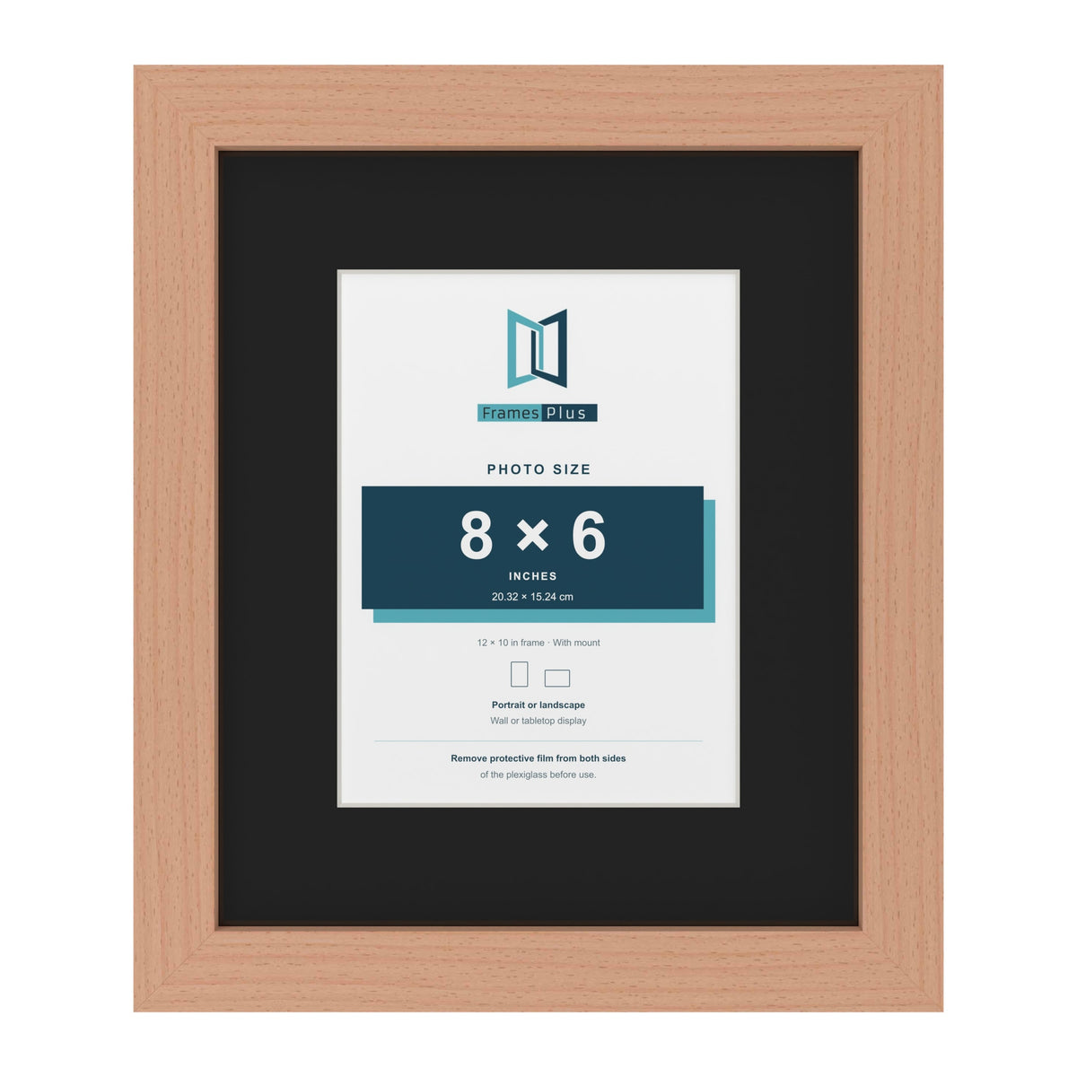 Beech 12 x 10 inch picture frame with a black mount for an 8 x 6 inch photo
