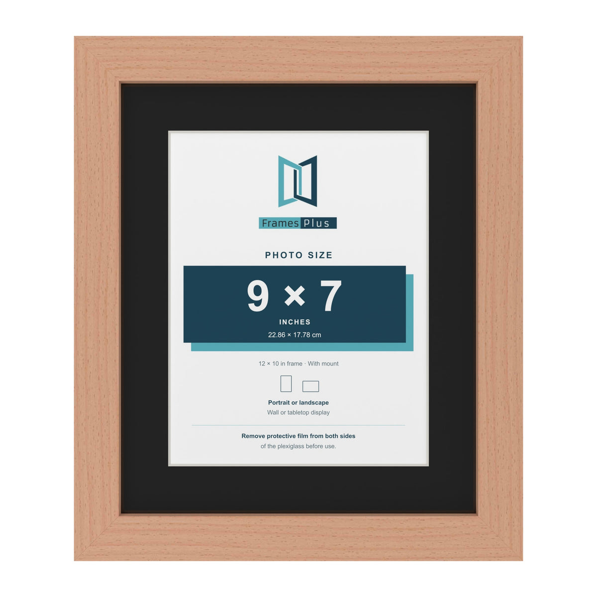 Beech 12 x 10 inch picture frame with a black mount for a 9 x 7 inch photo