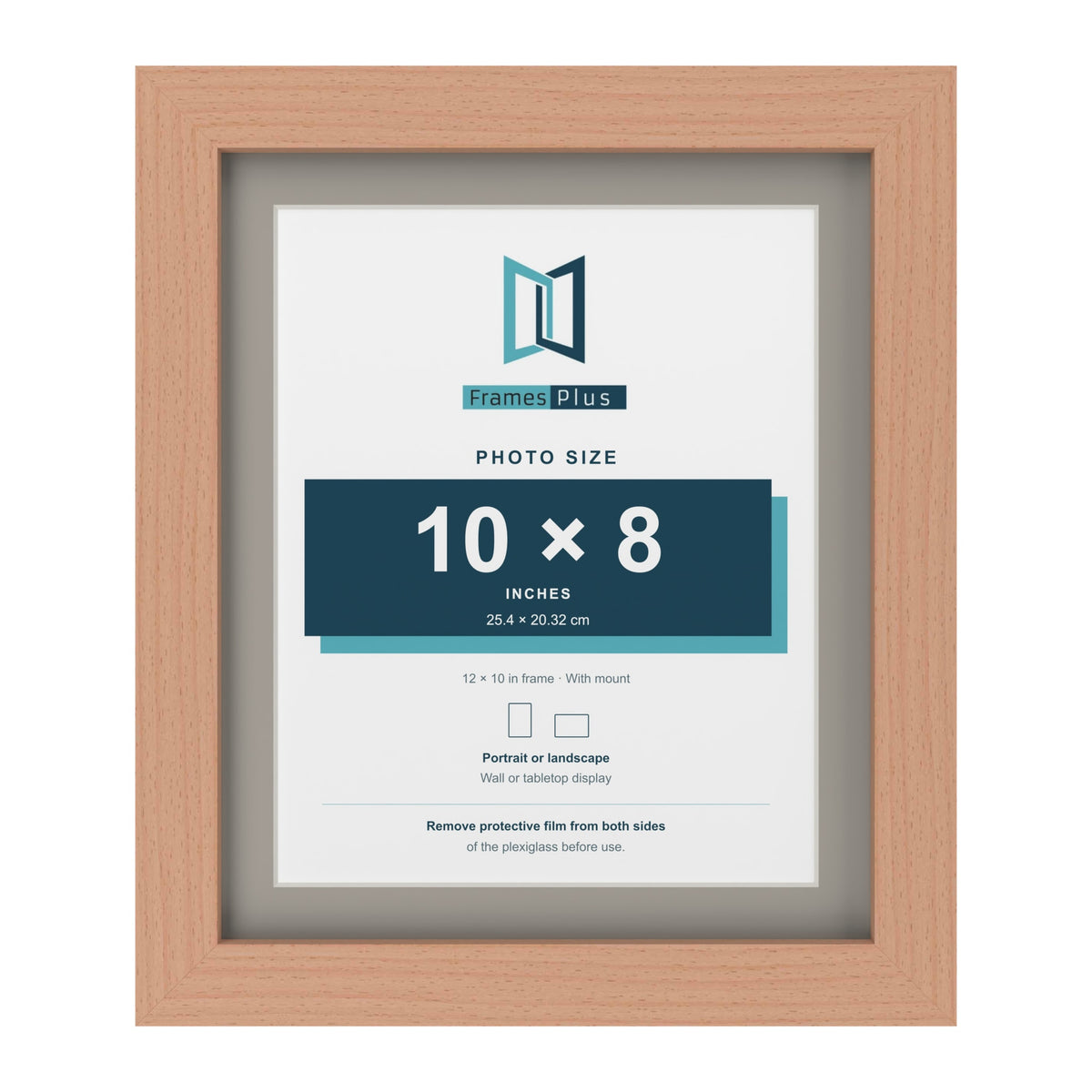Beech 12 x 10 inch picture frame with a Dawn Grey mount for a 10 x 8 inch photo