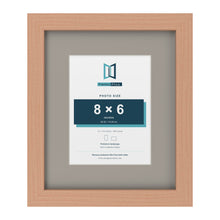 Beech 12 x 10 inch picture frame with a Dawn Grey mount for an 8 x 6 inch photo