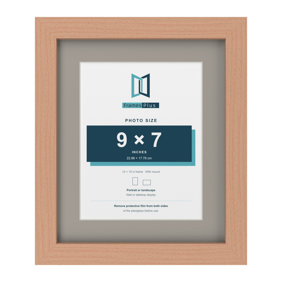 Beech 12 x 10 inch picture frame with a Dawn Grey mount for a 9 x 7 inch photo