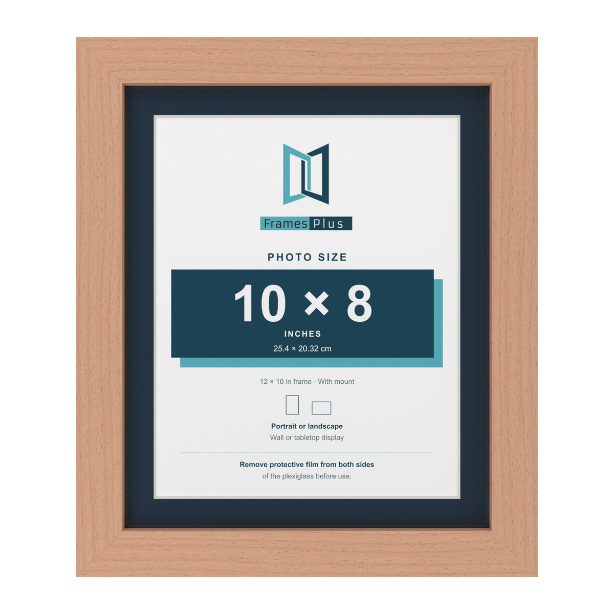 Beech 12 x 10 inch picture frame with a Pacific Blue mount for a 10 x 8 inch photo